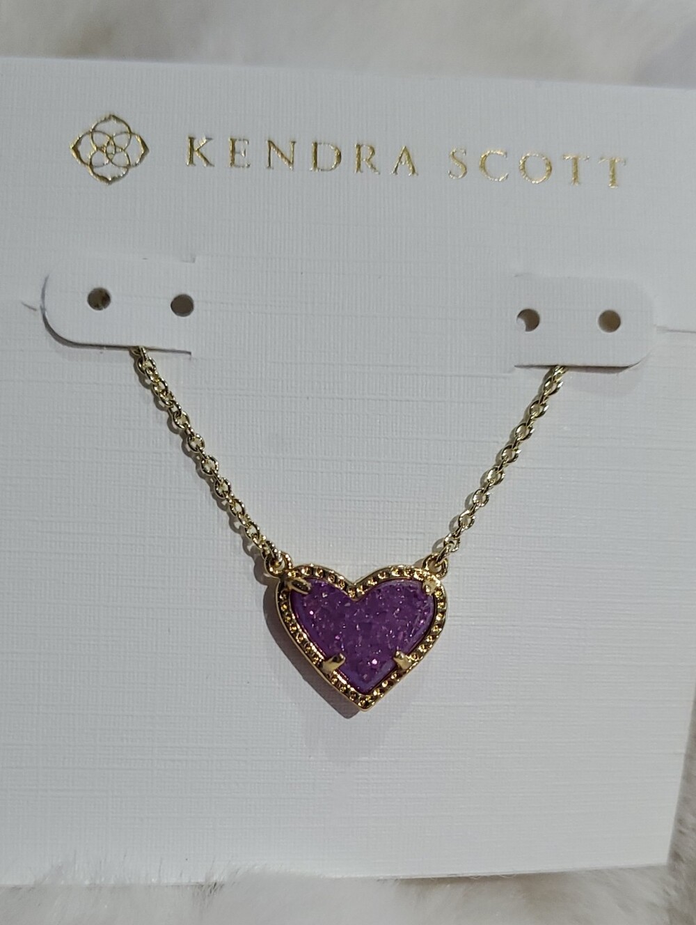 Kendra Scott Gold Necklace with Purple Heart Druzy Pendant Dainty Gitlie Classy